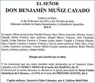 Esquela de Benjamn Muiz Cayado