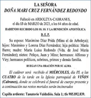 Esquela de Mari Cruz