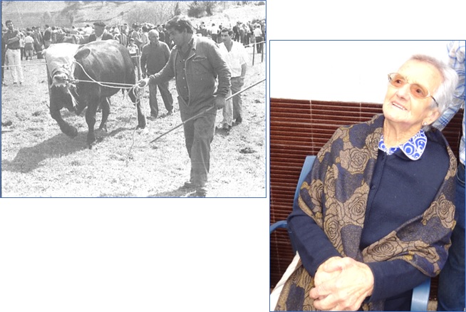 Sobre estas lneas, Manuel Prstamo, detrs del toro rubio de 13 meses que vendi por 200.000 pesetas en la feria de Cenvs de 1987. A la derecha, Amparo Corrales, el pasado 25 de junio. | Archivo EL ECO