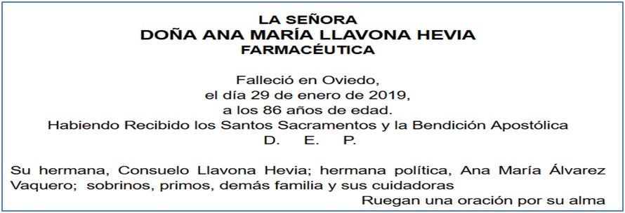 Esquela de Ana Mara Llavona