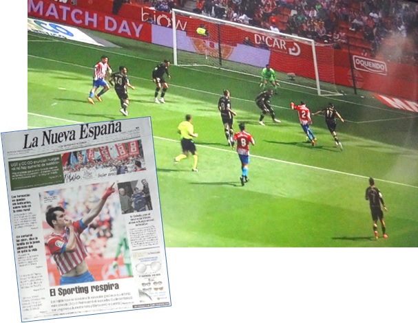 Guille Rosas (con el n 2) hace su ltimo eslalon en el rea para disparar con la zurda a la escuadra izquierda y conseguir un sensacional gol, portada al da siguiente. | Fotos: EL ECO