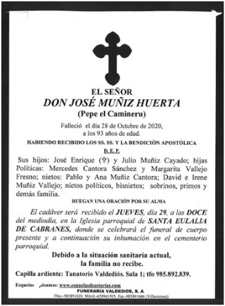 Esquela de Jos Muiz Huerta