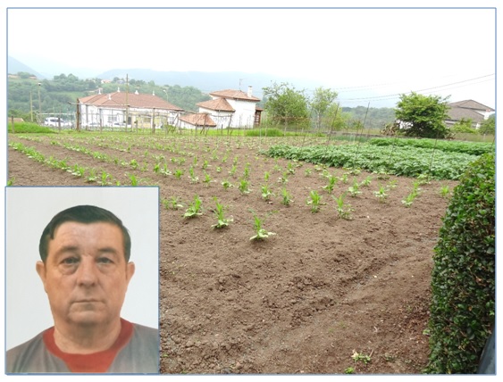 Fotografia de Bernardo Muo Corripio y vista de la huerta que trabajaba en Torazo