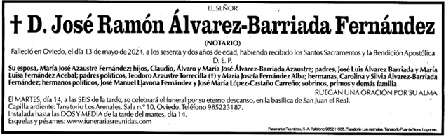 Esquela de Jose Ramn lvarez-Barriada Fernndez