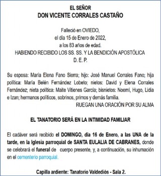 Esquela de Vicente Corrales