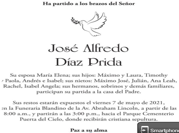 Esquela de Jos Alfredo Daz Prida