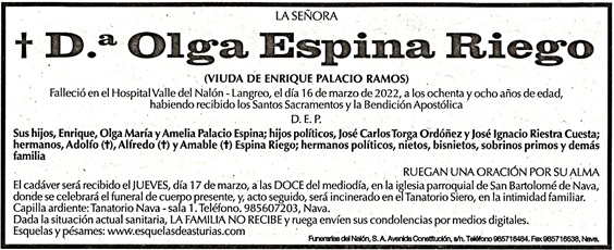 Esquela Olga Espina