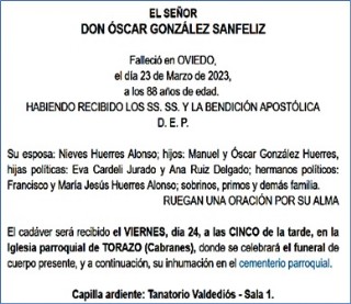 Esquela de scar Gonzlez