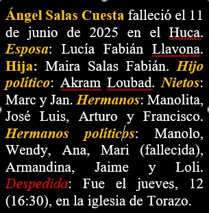 Cuadro con datos personales del fallecido