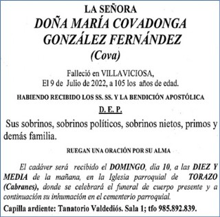Esquela de Cova