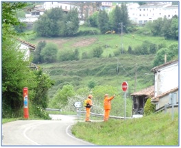 Operarios del Servicio  de conservacin de Carreteras realizando trabajos de limpieza en la carretera As-255