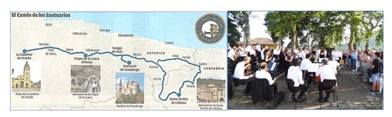 Mapa con el recorrido del Camn - Reproduccin de La Nueva Espaa y nueva imagen de los aplausos del pblico asistente a la orquesta