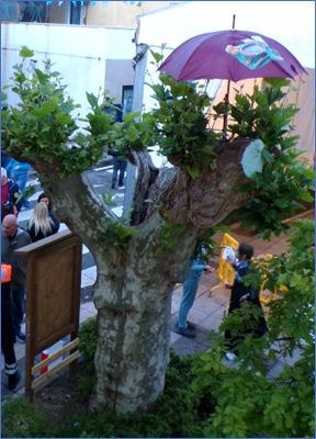 El paraguas, en el pl�ganu de la Plaza.