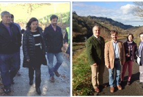 Mara Jess lvarez (izquierda) con el Alcalde, Gerardo Fabin, en el camino de La Sienra; y a la derecha, Pertierra en la CB-1. / Fotos: Gabinete. Gobierno de Asturias