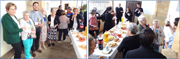 Con los regalos que le entregaron durante el pincheo (en el da de tu ordenacin) y las promotoras de los mismos (Aid, Amparito, Esther y Nieves). Abajo, descubriendo la imagen de la Virgen de Covadonga.