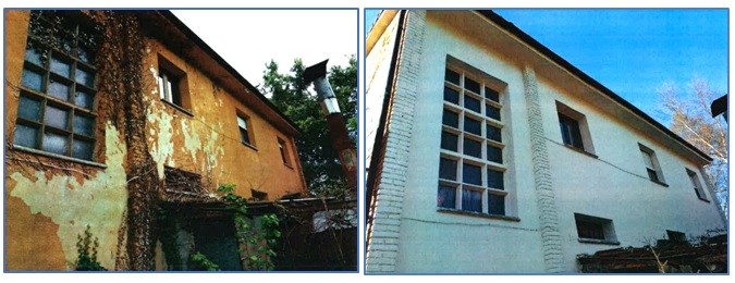 PANDENES. Antes y despus de la intervencin en la fachada posterior de su edificio escolar