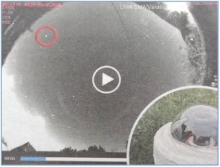 Fotograma del vdeo del blido (en el crculo rojo) grabado en Mus con la cmara especial que se ve en el semicrculo de la derecha. / EL ECO, reproduccin de La Nueva Espaa