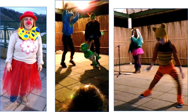 A la izquierda, Patricia Pardo Su�rez (de payasa); en el centro, la celebraci�n del triunfo por �Buzo y sus monstruos marinos�; y a la derecha, el Gato Perico.