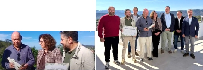 �lvarez Aja, enfrascado en la escultura cer�mica, que le encant�, junto -abajo- la directora de la Hoster�a y J.A. Gonz�lez; y a la derecha, con los Alcaldes.