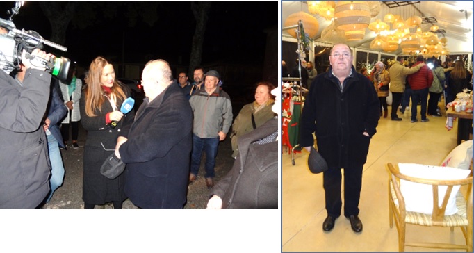 Eugenio Caravia, entrevistado por TPA antes del encendido y posando, despus, en la carpa del Mercadillo. | EL ECO 	
