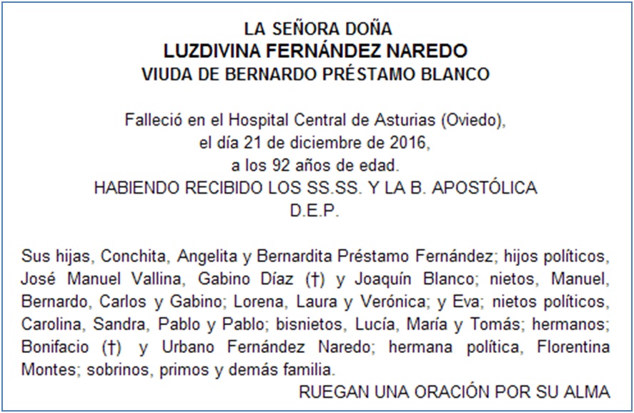 Esquela de Luzdivina