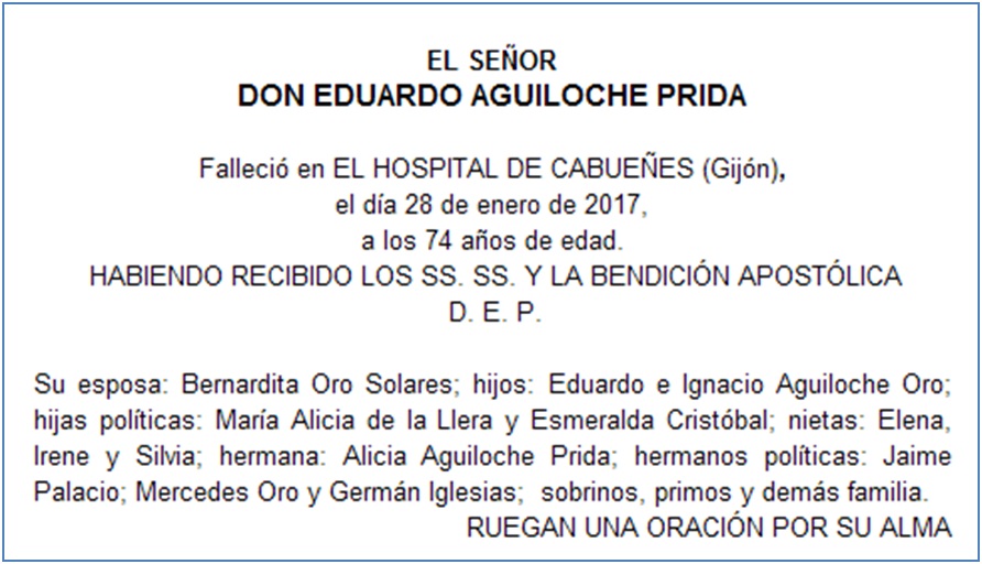 Esquela de Eduardo Aguiloche