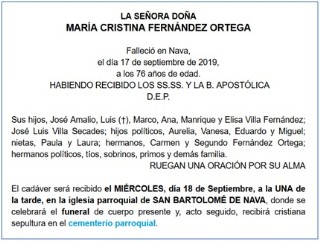 Esquela Mara Cristina Fernndez Ortega