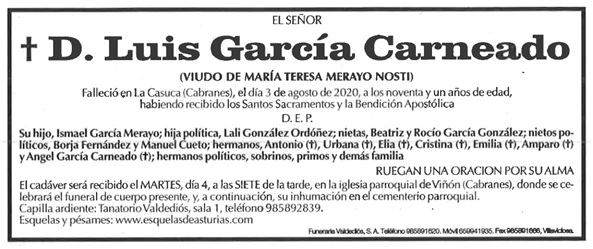 Esquela de D. Luis Garca Carneado