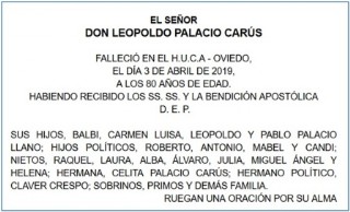 Esquela de Leopoldo Palacio Cars