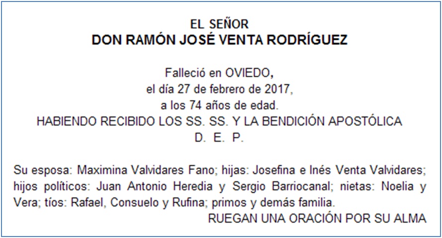 Esquela de Ramn Venta