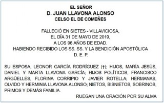 Esquela de D. Juan Llavona Alonso