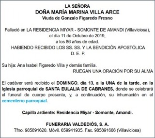 Esquela de Marina Villa Arce