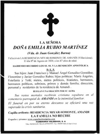 Esquela de Emilia Rubio Martnez