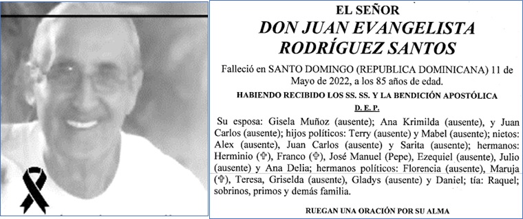 Imagen y esquela de Don Juan Evangelista Rodriguez Santos