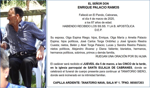 Imagen y esquela de Enrique Palacio