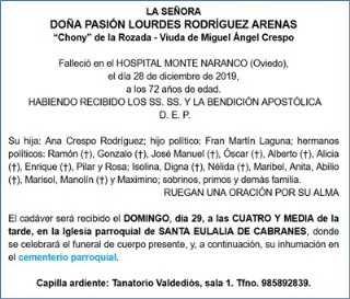 Esquela de Chony de La Rozada