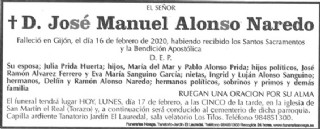 Esquela de D. Jose Manuel Alonso Naredo