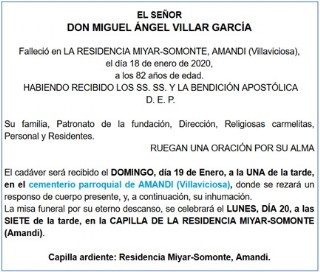 Esquela de Miguel Angel Villar