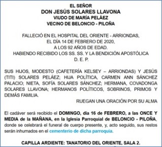 Esquela de D. Jess Solares Llavon