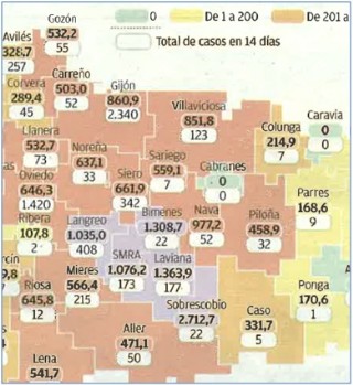 Mapa con los casos en nuestra Comarca y Municipios prximos