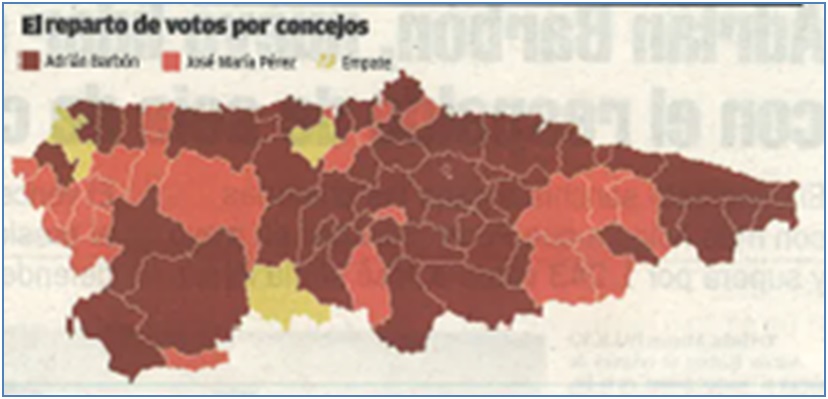 Mapa de reparto de votos por concejos