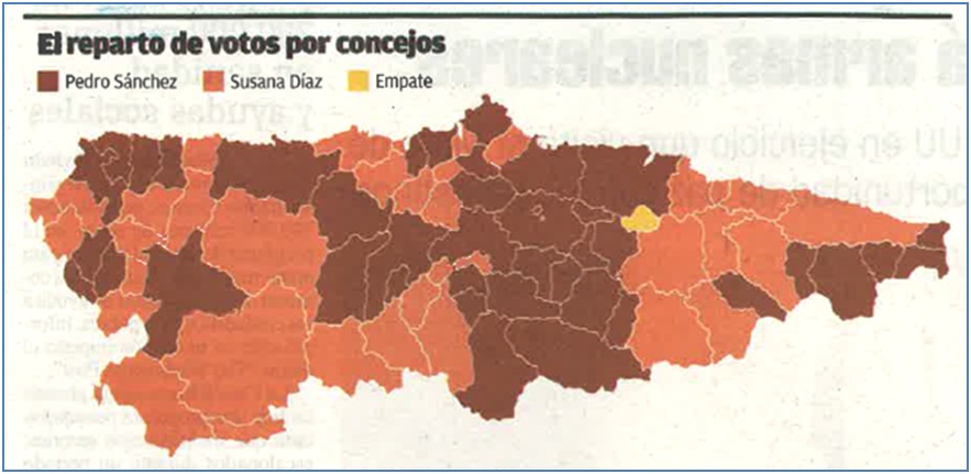 Mapa de reparto de votos por concejo