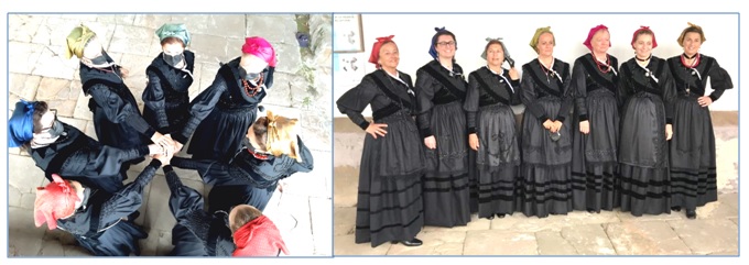 Mujeres de Santa Eulalia luciendo en traje histórico de Cabranes