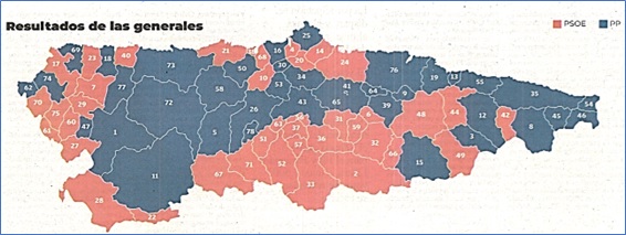 Imagen de los resultados vistos en el mapa de Asturias