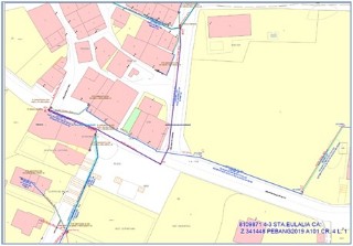 Distribución de las canalizaciones, en Santa Eulalia, por los aledaños del Ayuntamiento y zona alta (en verde, actual línea de cobre; en azul, futura de fibra)