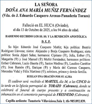 Esquela de Ana María Muñiz Fernández