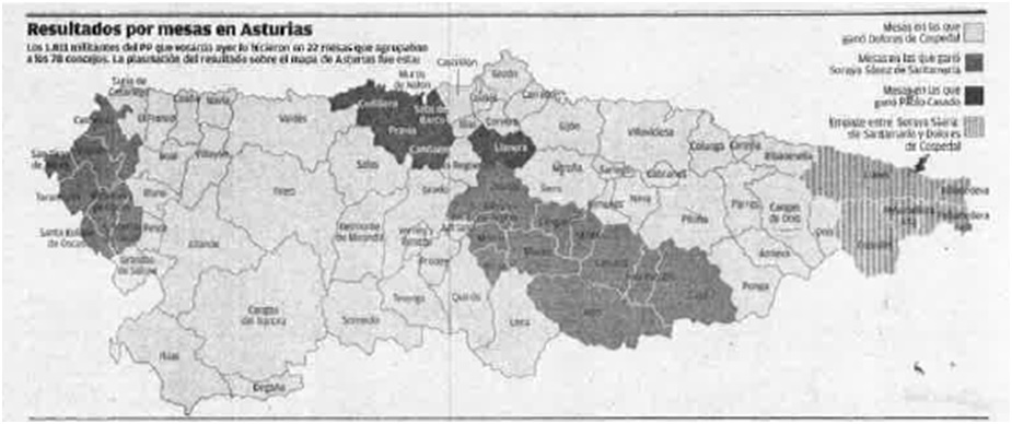 Mapa de las primarias del PP en Asturias