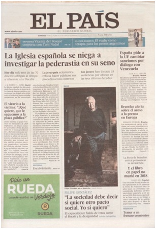 Portada del periódico El País