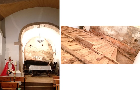 Imagen del derrumbe del retablo del altar de la Iglesia de Grameu