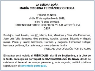 Esquela María Cristina Fernández Ortega